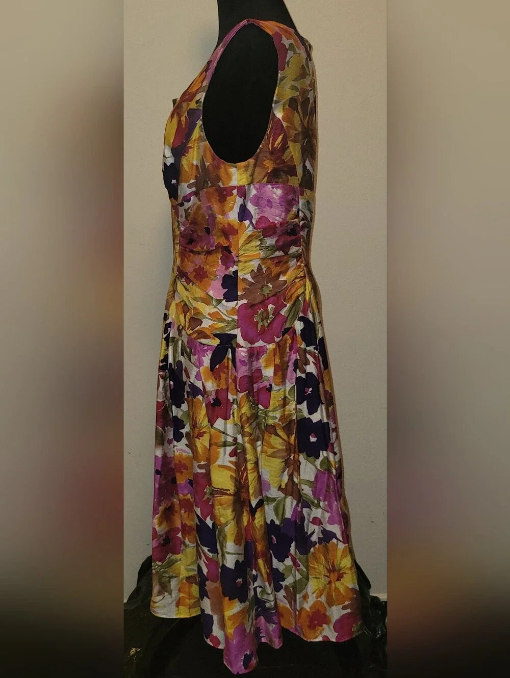 Adrianna Papell Floral Midi Dress in Yellow, Pink & Purple